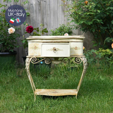 Bàn kê decor Pháp trắng vẽ tay hoa hồng